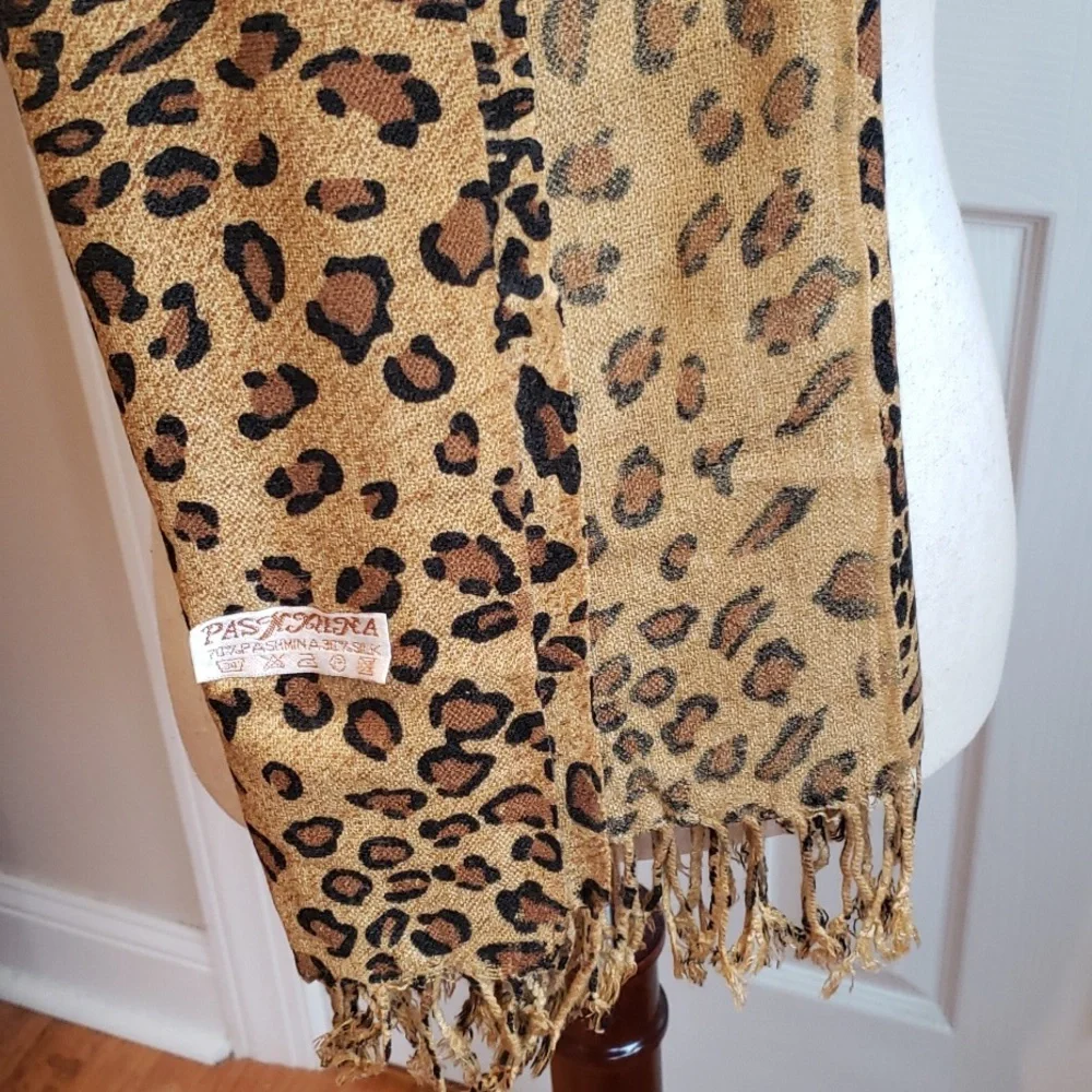 Pashmina & Silk Leopard Print Scarf - Picture 8 of 8